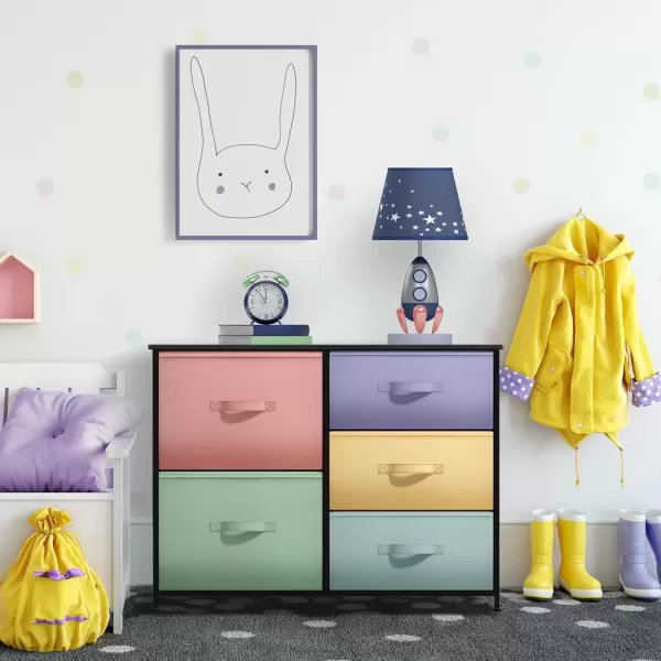 imageSorbus Kids Dresser with 5 Drawers  Storage Chest Organizer Unit with Steel Frame Wood Top ampamp Handles Tiedye Fabric Bins for Clothes  Wide Furniture for Bedroom Hallway Kids Room Nursery ampamp ClosetPastelBlack