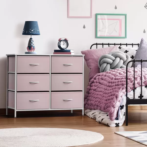 imageSorbus Kids Dresser with 5 Drawers  Storage Chest Organizer Unit with Steel Frame Wood Top ampamp Handles Tiedye Fabric Bins for Clothes  Wide Furniture for Bedroom Hallway Kids Room Nursery ampamp ClosetPink