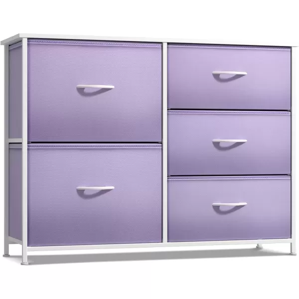 imageSorbus Kids Dresser with 5 Drawers  Storage Chest Organizer Unit with Steel Frame Wood Top ampamp Handles Tiedye Fabric Bins for Clothes  Wide Furniture for Bedroom Hallway Kids Room Nursery ampamp ClosetPurple