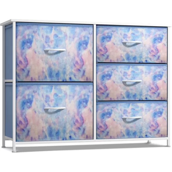 imageSorbus Kids Dresser with 5 Drawers  Storage Chest Organizer Unit with Steel Frame Wood Top ampamp Handles Tiedye Fabric Bins for Clothes  Wide Furniture for Bedroom Hallway Kids Room Nursery ampamp ClosetBlue Tie Dye