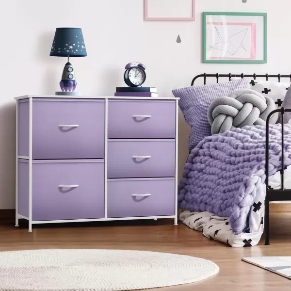 imageSorbus Kids Dresser with 5 Drawers  Storage Chest Organizer Unit with Steel Frame Wood Top ampamp Handles Tiedye Fabric Bins for Clothes  Wide Furniture for Bedroom Hallway Kids Room Nursery ampamp ClosetPurple