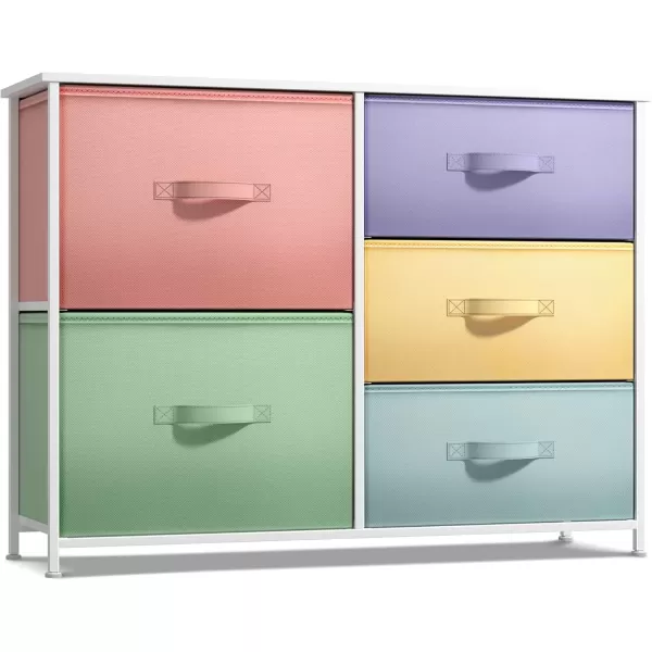 imageSorbus Kids Dresser with 5 Drawers  Storage Chest Organizer Unit with Steel Frame Wood Top ampamp Handles Tiedye Fabric Bins for Clothes  Wide Furniture for Bedroom Hallway Kids Room Nursery ampamp ClosetPastelWhite