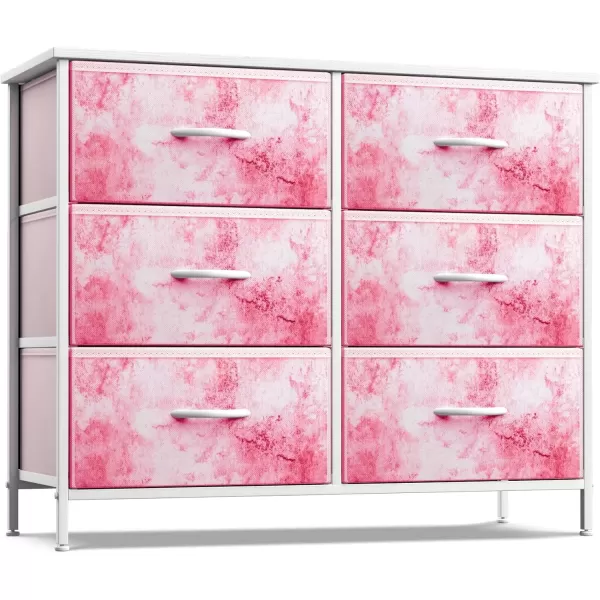 imageSorbus Kids Dresser with 5 Drawers  Storage Chest Organizer Unit with Steel Frame Wood Top ampamp Handles Tiedye Fabric Bins for Clothes  Wide Furniture for Bedroom Hallway Kids Room Nursery ampamp ClosetPink Tie Dye