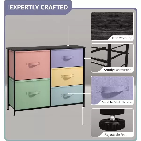 imageSorbus Kids Dresser with 5 Drawers  Storage Chest Organizer Unit with Steel Frame Wood Top ampamp Handles Tiedye Fabric Bins for Clothes  Wide Furniture for Bedroom Hallway Kids Room Nursery ampamp ClosetPastelBlack