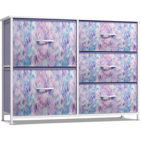 imageSorbus Kids Dresser with 5 Drawers  Storage Chest Organizer Unit with Steel Frame Wood Top ampamp Handles Tiedye Fabric Bins for Clothes  Wide Furniture for Bedroom Hallway Kids Room Nursery ampamp ClosetPurple Tie Dye