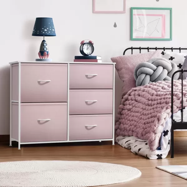 imageSorbus Kids Dresser with 5 Drawers  Storage Chest Organizer Unit with Steel Frame Wood Top ampamp Handles Tiedye Fabric Bins for Clothes  Wide Furniture for Bedroom Hallway Kids Room Nursery ampamp ClosetPink