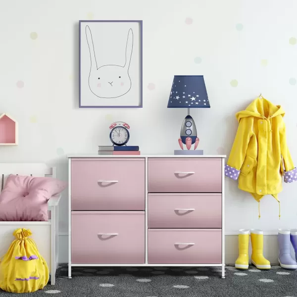 imageSorbus Kids Dresser with 5 Drawers  Storage Chest Organizer Unit with Steel Frame Wood Top ampamp Handles Tiedye Fabric Bins for Clothes  Wide Furniture for Bedroom Hallway Kids Room Nursery ampamp ClosetPink