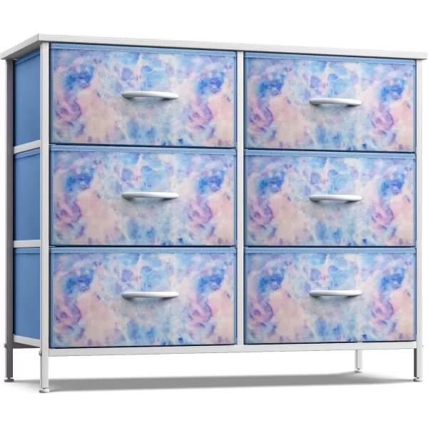 imageSorbus Kids Dresser with 5 Drawers  Storage Chest Organizer Unit with Steel Frame Wood Top ampamp Handles Tiedye Fabric Bins for Clothes  Wide Furniture for Bedroom Hallway Kids Room Nursery ampamp ClosetBlue Tie Dye