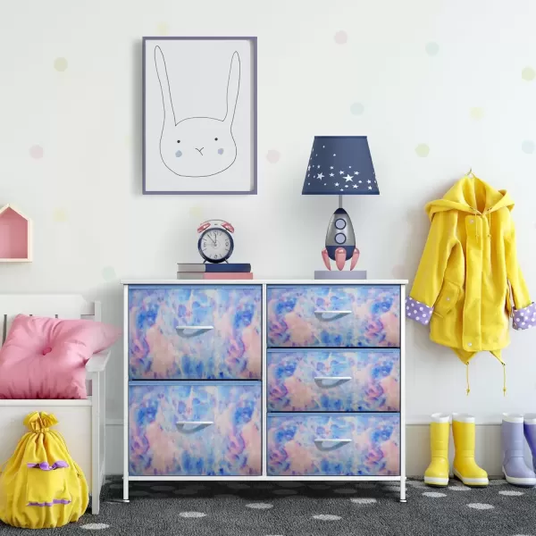 imageSorbus Kids Dresser with 5 Drawers  Storage Chest Organizer Unit with Steel Frame Wood Top ampamp Handles Tiedye Fabric Bins for Clothes  Wide Furniture for Bedroom Hallway Kids Room Nursery ampamp ClosetBlue Tie Dye