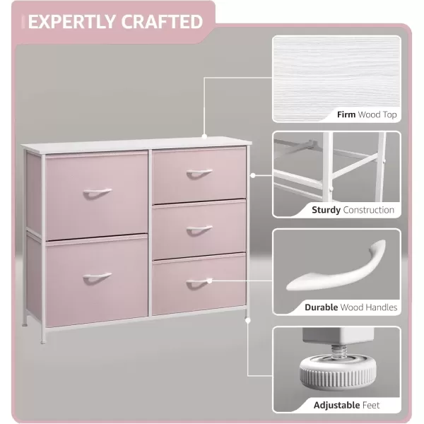 imageSorbus Kids Dresser with 5 Drawers  Storage Chest Organizer Unit with Steel Frame Wood Top ampamp Handles Tiedye Fabric Bins for Clothes  Wide Furniture for Bedroom Hallway Kids Room Nursery ampamp ClosetPink