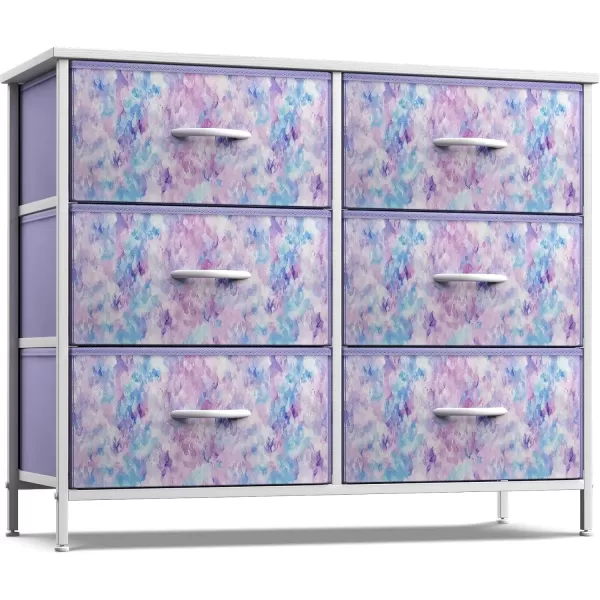 imageSorbus Kids Dresser with 5 Drawers  Storage Chest Organizer Unit with Steel Frame Wood Top ampamp Handles Tiedye Fabric Bins for Clothes  Wide Furniture for Bedroom Hallway Kids Room Nursery ampamp ClosetPurple Tie Dye