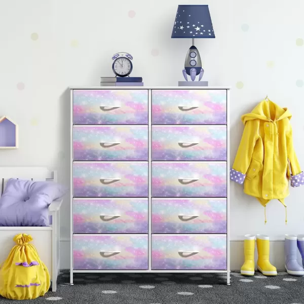 imageSorbus Kids Dresser with 6 Drawers  Storage Chest Organizer Nightstand  Steel Frame Wood Top TieDye Fabric Bins for Clothes  Wide Furniture for Bedroom Hallway Nursery Closet ampamp ApartmentRainbow Sparkle