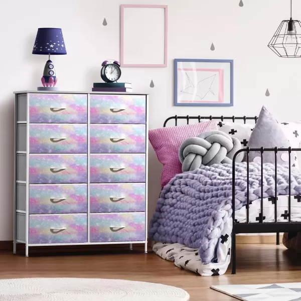 imageSorbus Kids Dresser with 6 Drawers  Storage Chest Organizer Nightstand  Steel Frame Wood Top TieDye Fabric Bins for Clothes  Wide Furniture for Bedroom Hallway Nursery Closet ampamp ApartmentRainbow Sparkle