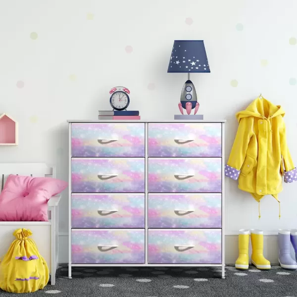 imageSorbus Kids Dresser with 6 Drawers  Storage Chest Organizer Nightstand  Steel Frame Wood Top TieDye Fabric Bins for Clothes  Wide Furniture for Bedroom Hallway Nursery Closet ampamp ApartmentRainbow Sparkle