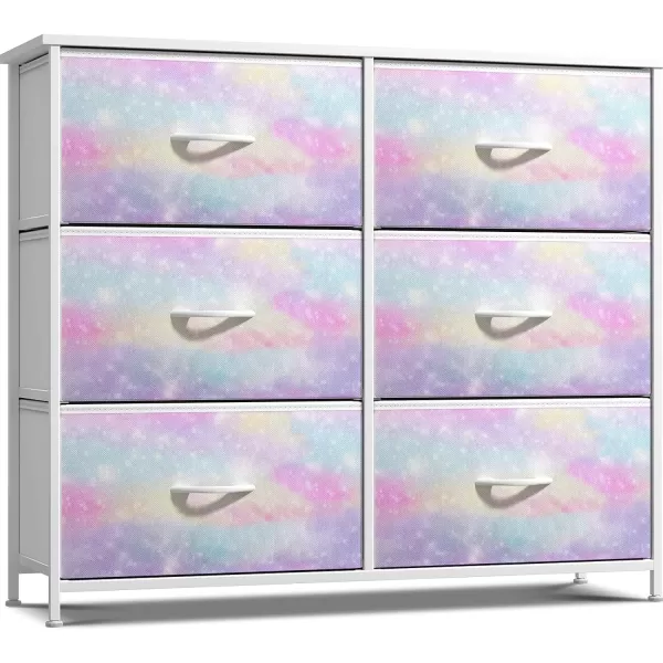 imageSorbus Kids Dresser with 6 Drawers  Storage Chest Organizer Nightstand  Steel Frame Wood Top TieDye Fabric Bins for Clothes  Wide Furniture for Bedroom Hallway Nursery Closet ampamp ApartmentRainbow Sparkle