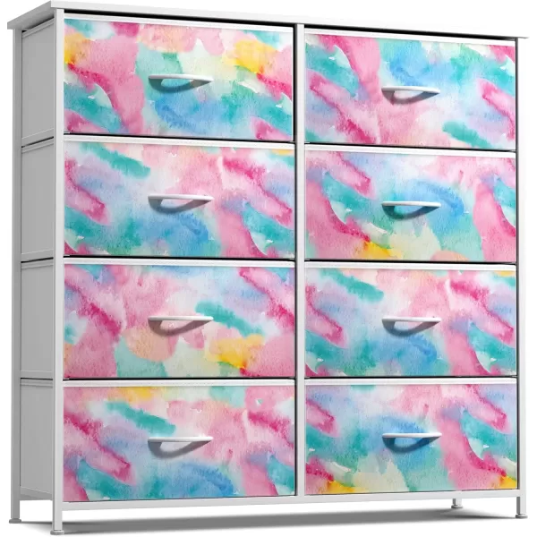 imageSorbus Kids Dresser with 6 Drawers  Storage Chest Organizer Nightstand  Steel Frame Wood Top TieDye Fabric Bins for Clothes  Wide Furniture for Bedroom Hallway Nursery Closet ampamp ApartmentWatercolor