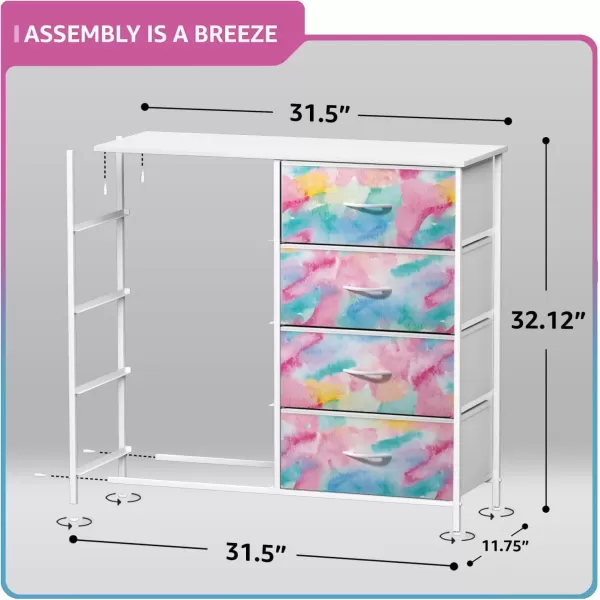 imageSorbus Kids Dresser with 6 Drawers  Storage Chest Organizer Nightstand  Steel Frame Wood Top TieDye Fabric Bins for Clothes  Wide Furniture for Bedroom Hallway Nursery Closet ampamp ApartmentWatercolor