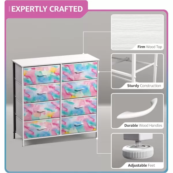 imageSorbus Kids Dresser with 6 Drawers  Storage Chest Organizer Nightstand  Steel Frame Wood Top TieDye Fabric Bins for Clothes  Wide Furniture for Bedroom Hallway Nursery Closet ampamp ApartmentWatercolor