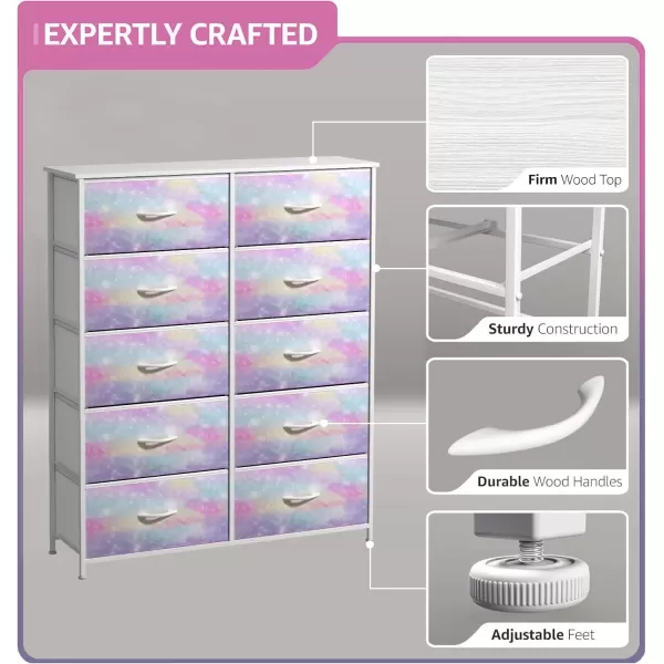 imageSorbus Kids Dresser with 6 Drawers  Storage Chest Organizer Nightstand  Steel Frame Wood Top TieDye Fabric Bins for Clothes  Wide Furniture for Bedroom Hallway Nursery Closet ampamp ApartmentRainbow Sparkle