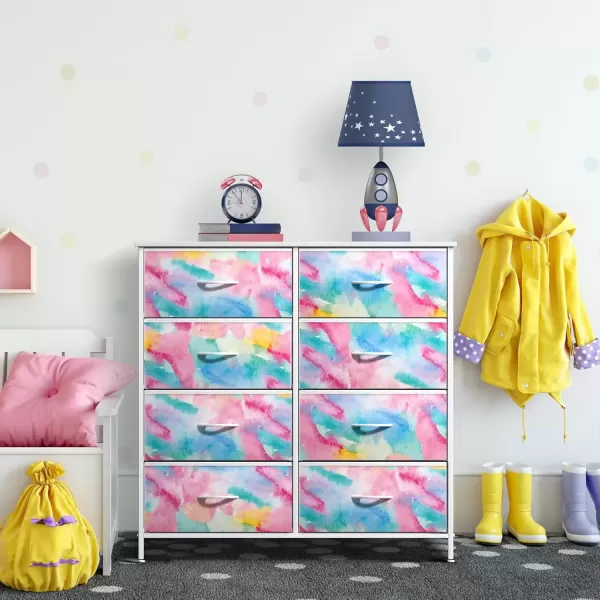 imageSorbus Kids Dresser with 6 Drawers  Storage Chest Organizer Nightstand  Steel Frame Wood Top TieDye Fabric Bins for Clothes  Wide Furniture for Bedroom Hallway Nursery Closet ampamp ApartmentWatercolor