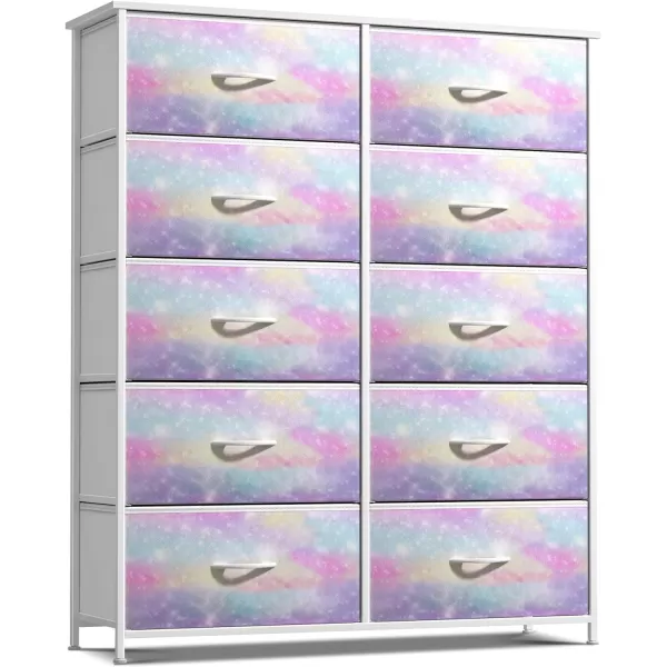 imageSorbus Kids Dresser with 6 Drawers  Storage Chest Organizer Nightstand  Steel Frame Wood Top TieDye Fabric Bins for Clothes  Wide Furniture for Bedroom Hallway Nursery Closet ampamp ApartmentRainbow Sparkle
