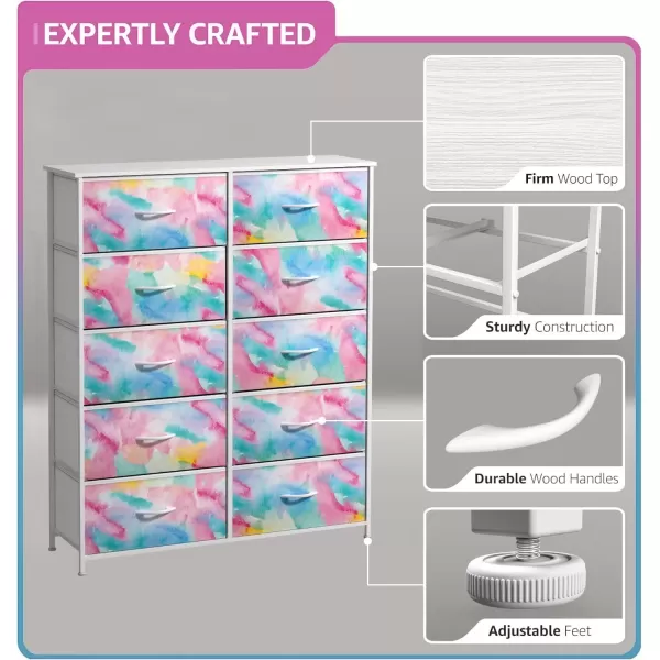 imageSorbus Kids Dresser with 6 Drawers  Storage Chest Organizer Nightstand  Steel Frame Wood Top TieDye Fabric Bins for Clothes  Wide Furniture for Bedroom Hallway Nursery Closet ampamp ApartmentWatercolor