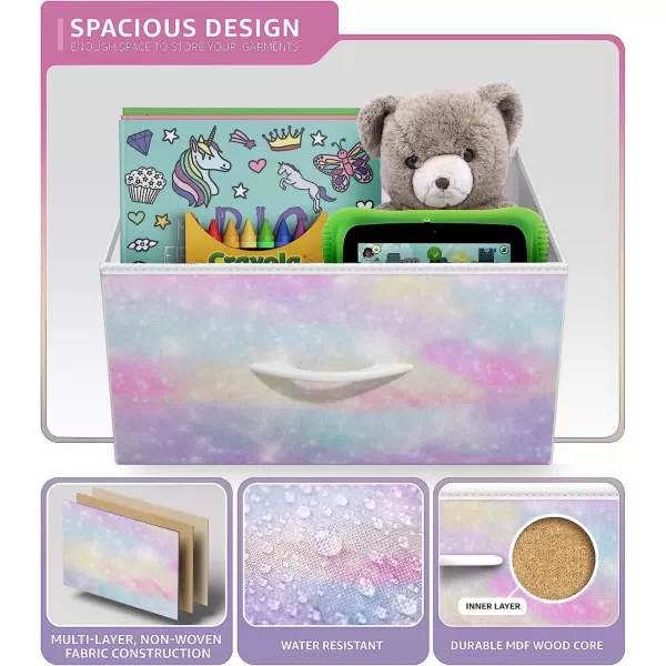 imageSorbus Kids Dresser with 6 Drawers  Storage Chest Organizer Nightstand  Steel Frame Wood Top TieDye Fabric Bins for Clothes  Wide Furniture for Bedroom Hallway Nursery Closet ampamp ApartmentRainbow Sparkle