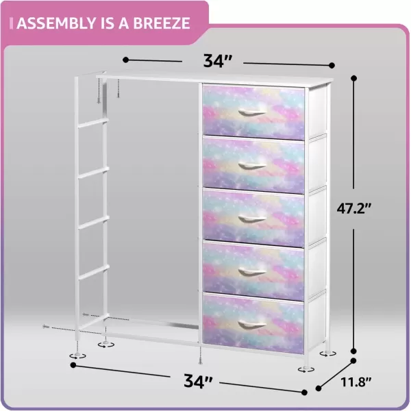 imageSorbus Kids Dresser with 6 Drawers  Storage Chest Organizer Nightstand  Steel Frame Wood Top TieDye Fabric Bins for Clothes  Wide Furniture for Bedroom Hallway Nursery Closet ampamp ApartmentRainbow Sparkle