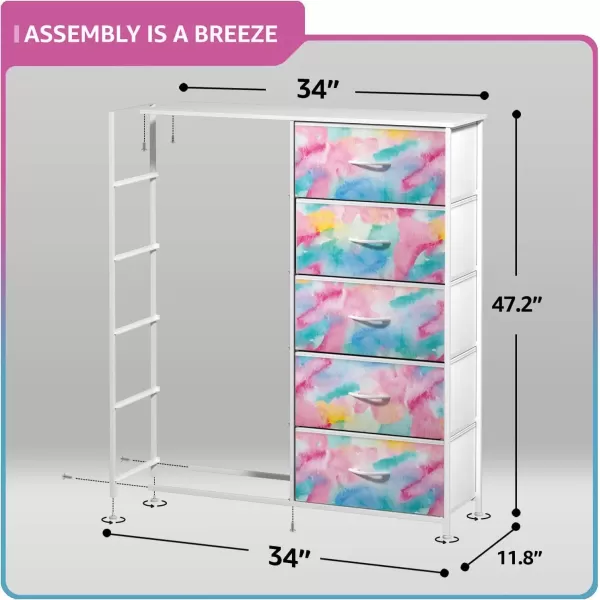 imageSorbus Kids Dresser with 6 Drawers  Storage Chest Organizer Nightstand  Steel Frame Wood Top TieDye Fabric Bins for Clothes  Wide Furniture for Bedroom Hallway Nursery Closet ampamp ApartmentWatercolor