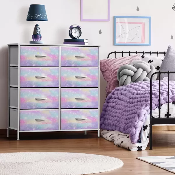 imageSorbus Kids Dresser with 6 Drawers  Storage Chest Organizer Nightstand  Steel Frame Wood Top TieDye Fabric Bins for Clothes  Wide Furniture for Bedroom Hallway Nursery Closet ampamp ApartmentRainbow Sparkle