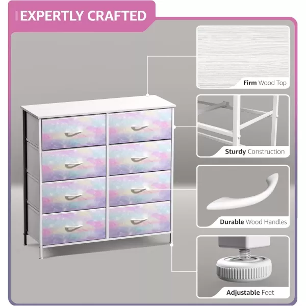imageSorbus Kids Dresser with 6 Drawers  Storage Chest Organizer Nightstand  Steel Frame Wood Top TieDye Fabric Bins for Clothes  Wide Furniture for Bedroom Hallway Nursery Closet ampamp ApartmentRainbow Sparkle