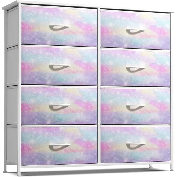 imageSorbus Kids Dresser with 6 Drawers  Storage Chest Organizer Nightstand  Steel Frame Wood Top TieDye Fabric Bins for Clothes  Wide Furniture for Bedroom Hallway Nursery Closet ampamp ApartmentRainbow Sparkle