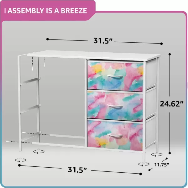 imageSorbus Kids Dresser with 6 Drawers  Storage Chest Organizer Nightstand  Steel Frame Wood Top TieDye Fabric Bins for Clothes  Wide Furniture for Bedroom Hallway Nursery Closet ampamp ApartmentWatercolor