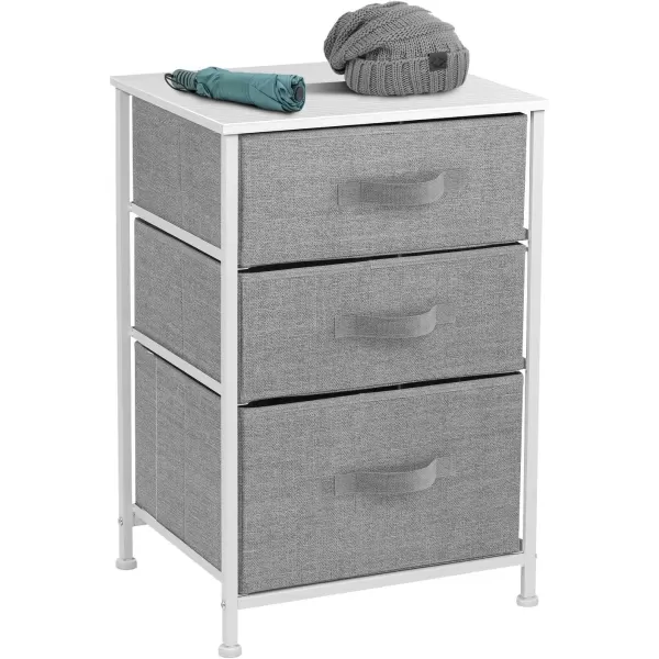 imageSorbus Nightstand with 3 Drawers  Bedside Furniture End Table Night Stand with Steel Frame Wood Top ampamp Easy Pull Fabric Bins  Small Dresser ampamp Chest for Home Bedroom Accessories ampamp Office