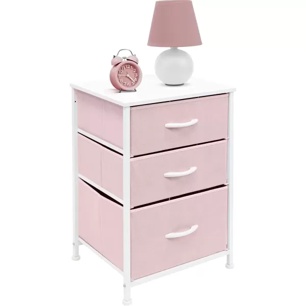 imageSorbus Nightstand with 3 Drawers  Furniture Storage Chest Tower Unit for Bedroom Hallway Closet Office Organization  Steel Frame Wood Top Pastel Fabric Bin PinkPastel Pink