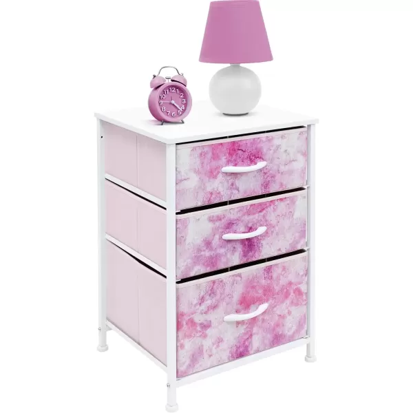imageSorbus Nightstand with 3 Drawers  Furniture Storage Chest Tower Unit for Bedroom Hallway Closet Office Organization  Steel Frame Wood Top Pastel Fabric Bin PinkTiedye Pink
