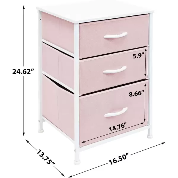 imageSorbus Nightstand with 3 Drawers  Furniture Storage Chest Tower Unit for Bedroom Hallway Closet Office Organization  Steel Frame Wood Top Pastel Fabric Bin PinkPastel Pink