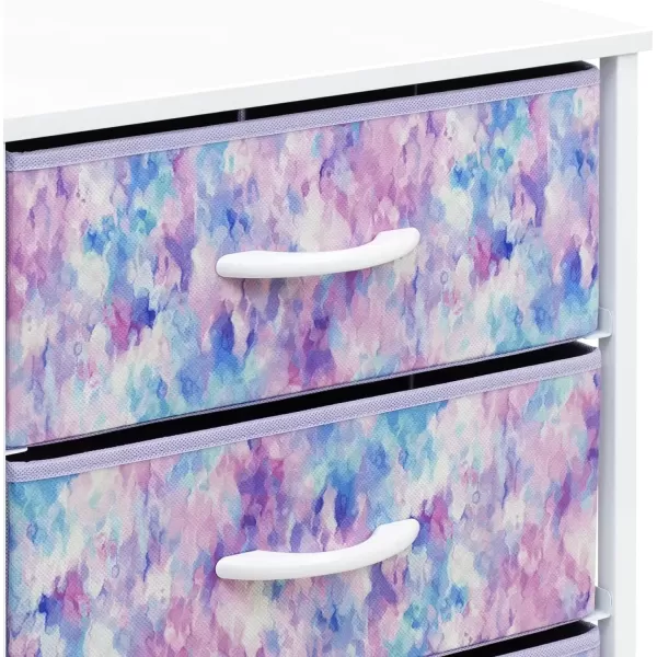 imageSorbus Nightstand with 3 Drawers  Furniture Storage Chest Tower Unit for Bedroom Hallway Closet Office Organization  Steel Frame Wood Top Pastel Fabric Bin PinkTiedye Purple