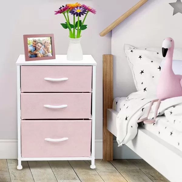 imageSorbus Nightstand with 3 Drawers  Furniture Storage Chest Tower Unit for Bedroom Hallway Closet Office Organization  Steel Frame Wood Top Pastel Fabric Bin PinkPastel Pink