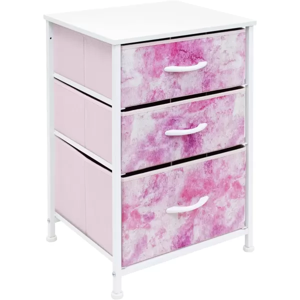 imageSorbus Nightstand with 3 Drawers  Furniture Storage Chest Tower Unit for Bedroom Hallway Closet Office Organization  Steel Frame Wood Top Pastel Fabric Bin PinkTiedye Pink