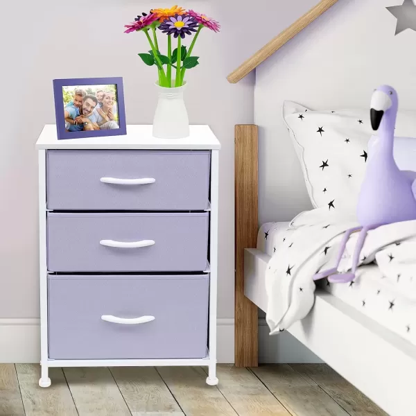 imageSorbus Nightstand with 3 Drawers  Furniture Storage Chest Tower Unit for Bedroom Hallway Closet Office Organization  Steel Frame Wood Top Pastel Fabric Bin PinkPastel Purple