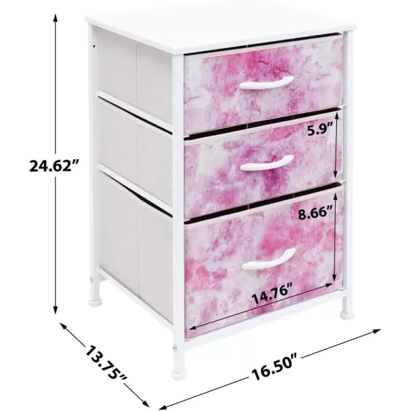 imageSorbus Nightstand with 3 Drawers  Furniture Storage Chest Tower Unit for Bedroom Hallway Closet Office Organization  Steel Frame Wood Top Pastel Fabric Bin PinkTiedye Pink