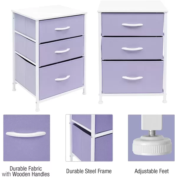 imageSorbus Nightstand with 3 Drawers  Furniture Storage Chest Tower Unit for Bedroom Hallway Closet Office Organization  Steel Frame Wood Top Pastel Fabric Bin PinkPastel Purple
