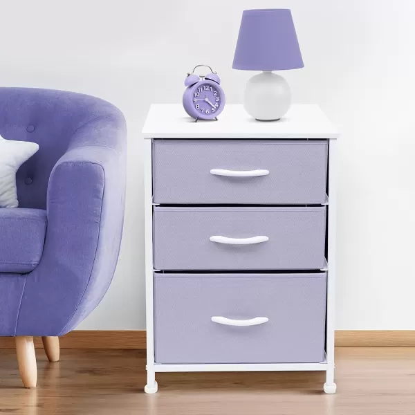 imageSorbus Nightstand with 3 Drawers  Furniture Storage Chest Tower Unit for Bedroom Hallway Closet Office Organization  Steel Frame Wood Top Pastel Fabric Bin PinkPastel Purple