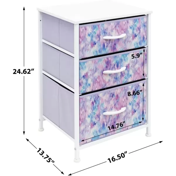 imageSorbus Nightstand with 3 Drawers  Furniture Storage Chest Tower Unit for Bedroom Hallway Closet Office Organization  Steel Frame Wood Top Pastel Fabric Bin PinkTiedye Purple