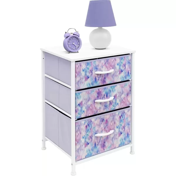 imageSorbus Nightstand with 3 Drawers  Furniture Storage Chest Tower Unit for Bedroom Hallway Closet Office Organization  Steel Frame Wood Top Pastel Fabric Bin PinkTiedye Purple