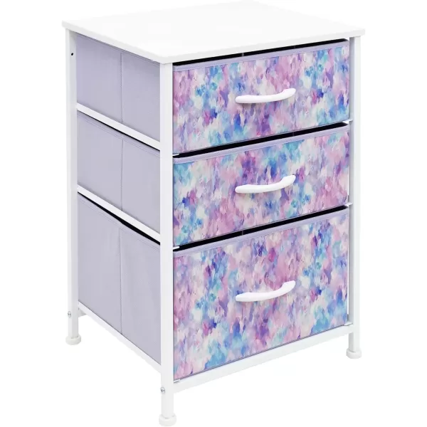 imageSorbus Nightstand with 3 Drawers  Furniture Storage Chest Tower Unit for Bedroom Hallway Closet Office Organization  Steel Frame Wood Top Pastel Fabric Bin PinkTiedye Purple