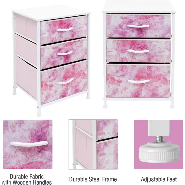 imageSorbus Nightstand with 3 Drawers  Furniture Storage Chest Tower Unit for Bedroom Hallway Closet Office Organization  Steel Frame Wood Top Pastel Fabric Bin PinkTiedye Pink