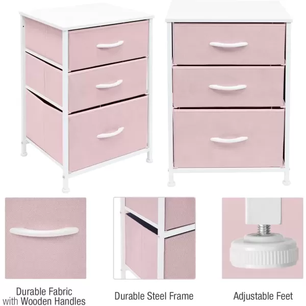 imageSorbus Nightstand with 3 Drawers  Furniture Storage Chest Tower Unit for Bedroom Hallway Closet Office Organization  Steel Frame Wood Top Pastel Fabric Bin PinkPastel Pink