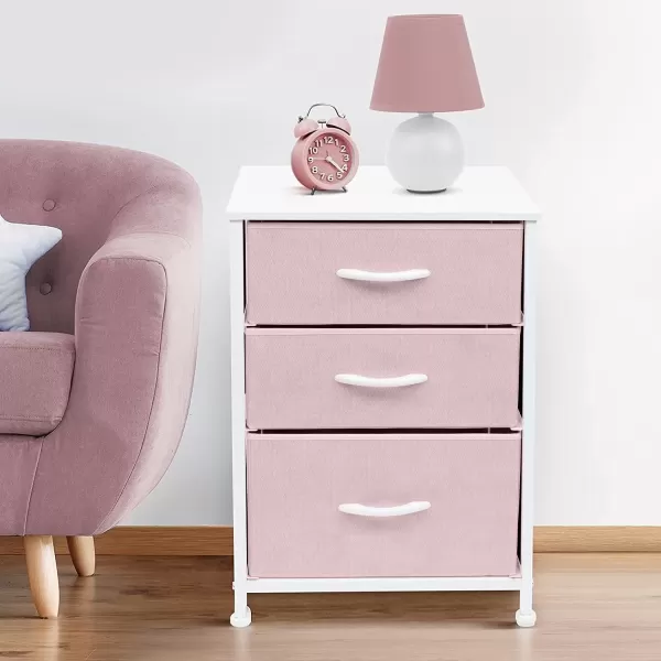 imageSorbus Nightstand with 3 Drawers  Furniture Storage Chest Tower Unit for Bedroom Hallway Closet Office Organization  Steel Frame Wood Top Pastel Fabric Bin PinkPastel Pink